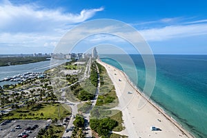 Aerial view of the Haulover beach on a bright sunny day photo