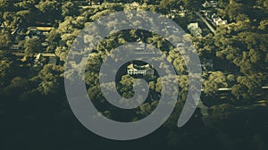 Aerial View Of Haunting Houses In Tonalist Style