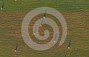 Aerial view of the hay bales in the countryside, Croatia