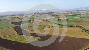 Aerial view of a hay field, wheat field. Beautiful agriculture landscape