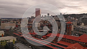 Aerial View Heading South over Union Station in Portland Oregon