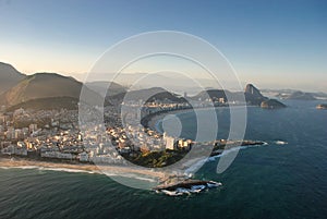 An aerial view of the headland separating Ipanema Beach and Copacabana Beach in Rio