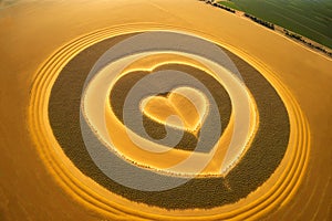 Aerial View of Heart Shaped Crop Circles - Generative AI