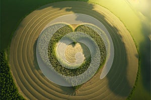 Aerial View of Heart Shaped Crop Circles - Generative AI