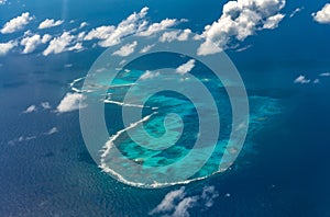 Aerial view of heart shaped island in Caribbean sea