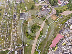 Aerial view of heat power station industrial zone