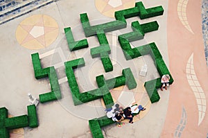 Aerial view of a hedge maze