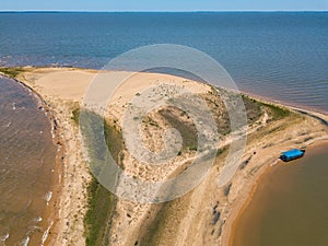 Aerial view from a height of 50 meters, from the dune island `Las Dunas de San Cosme y Damian` in the middle of the Rio Parana.