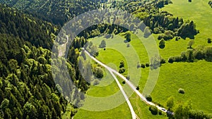 Aerial view from the heights of the road that runs through the Slovak Mountains