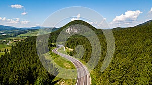 Aerial view from the heights of the road that runs through the Slovak Mountains