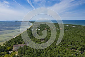 Aerial view of Hel Peninsula in Poland, Baltic Sea and Puck Bay Zatoka Pucka Photo made by drone from above photo