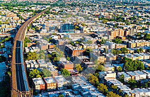 Aerial view of the Hell Gate Bridge in New York City