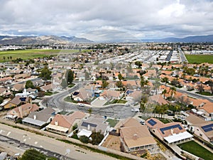 Aerial view of Hemet city in the San Jacinto Valley in Riverside County, California
