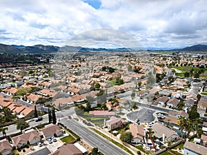 Aerial view of Hemet city in the San Jacinto Valley in Riverside County, California photo