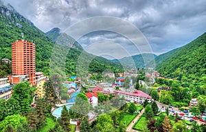 Aerial view, Herculane village, Romania photo