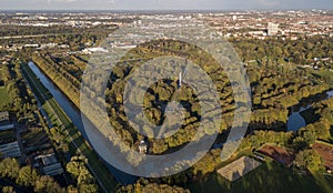 Aerial view of Herrenhausen Gardens in Hannover, Germany