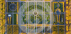 Aerial view of Herrenhausen Gardens in Hannover, Germany