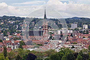 Aerial view of the Herz-Jesu-Kirche in Graz