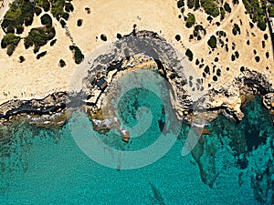 Aerial view of Cala Escondida, Ibiza. photo
