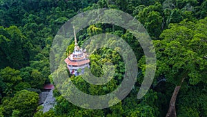 aerial view the high pagoda on the mountain Tapon cave photo