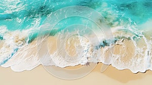 Aerial view of high resolution sea waves crashing and splashing on sandy beach shore