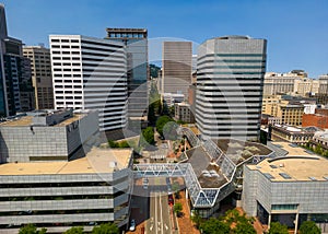 Aerial view of high rise buildings in downtown Portland, Oregon