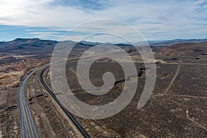 Aerial view of Highway 50 in Nevada Desert