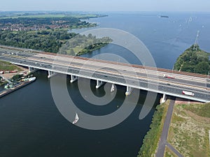 Aerial view of the highway A6 bridge ``Hollandse Brug``