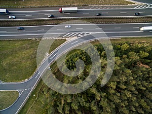 Aerial view of a highway amid fields