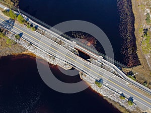 Aerial view of the highway bridge over the river