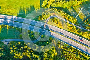 Aerial View of Highway Bridged by a Bicycle Path