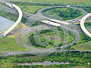 Aerial view of highway cloverleaf