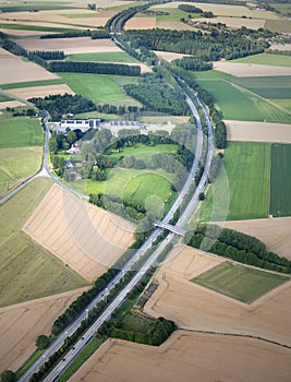 Aerial View : Highway curve in the countryside