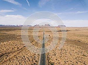 Aerial view of highway in the desert