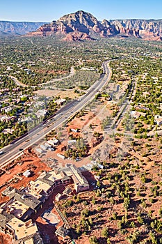 Aerial View of Highway Dividing Desert and Suburban Homes in Sedona