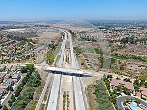 Aerial view of highway, freeway road with vehicle in movement in San Diego