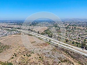 Aerial view of highway, freeway road with vehicle in movement in San Diego