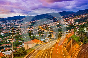 Aerial view of highway in Funchal, MAdeira