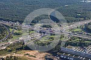 aerial view of highway in Germany in Frankfurt called Frankfurt crossing or in german - Frankfurter Kreuz