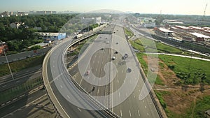 Aerial view of highway interchange in Moscow city