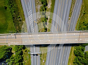 Aerial view highway interchange multiple road interchanges Cleveland Ohio