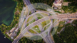 Aerial view of highway interchange. Paton Bridge. Kiev, Ukraine.