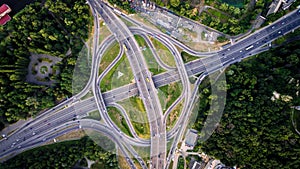 Aerial view of highway interchange. Paton Bridge. Kiev, Ukraine.