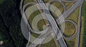 Aerial view of highway interchange. Road junction. Aerial view.