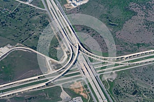 Aerial view of a highway interchange in Travis County, Texas, USA