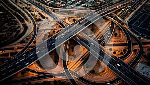 Aerial View Of Highway Interchanges And Traffic Patterns :Bird\'s Eye (Generative AI)