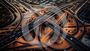 Aerial View Of Highway Interchanges And Traffic Patterns :Bird\'s Eye (Generative AI) photo