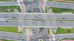 Aerial view of highway junction with traffic  