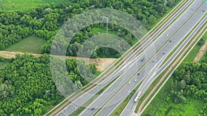 Aerial view of highway junction with traffic i