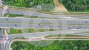 Aerial view of highway junction with traffic i